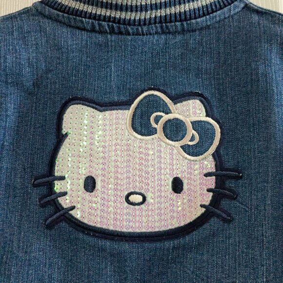 Hello Kitty Girl's Denim Varsity Jacket, Size 5, Sequin Logo Blue, Full Zip - Picture 7 of 15